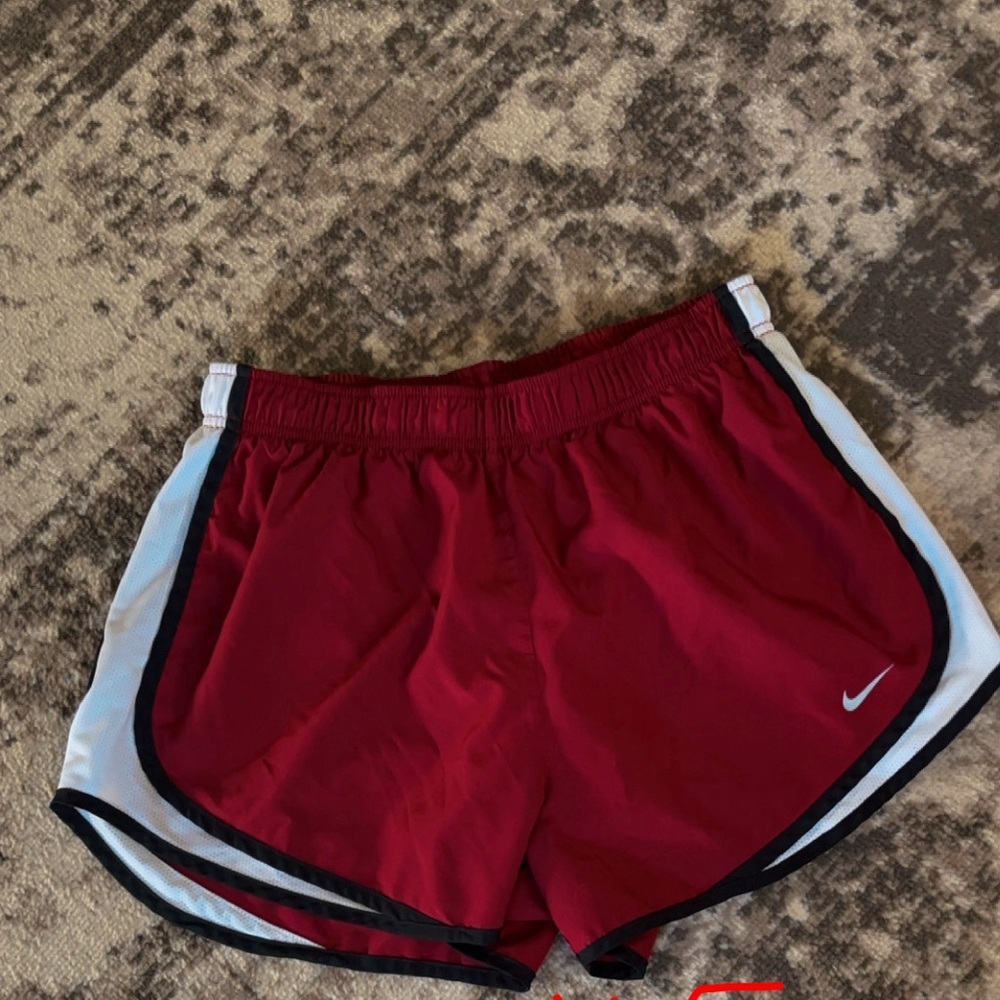 Nike Women's Burgundy and White Athletic Shorts